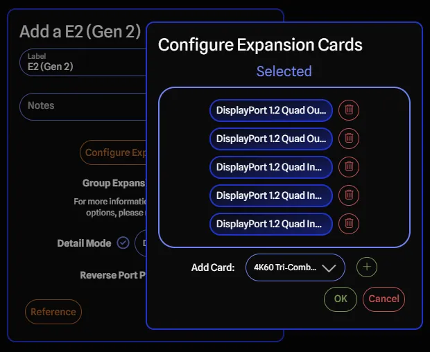 Add Gear dialog with expansion cards Screenshot