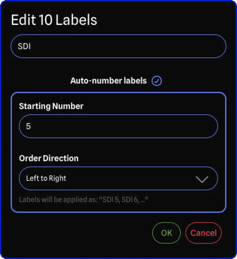 Auto-numbering dialog