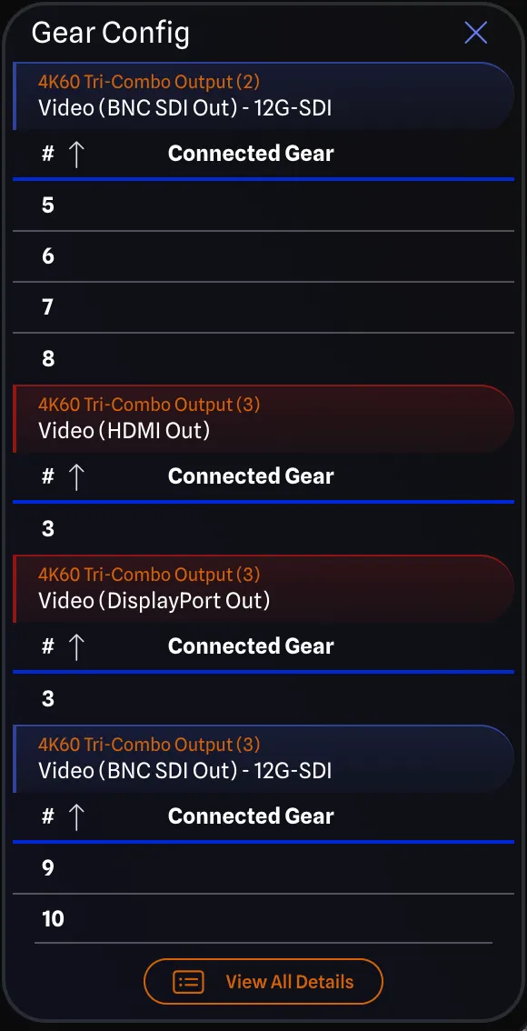 Gear Config table expansion card grouped