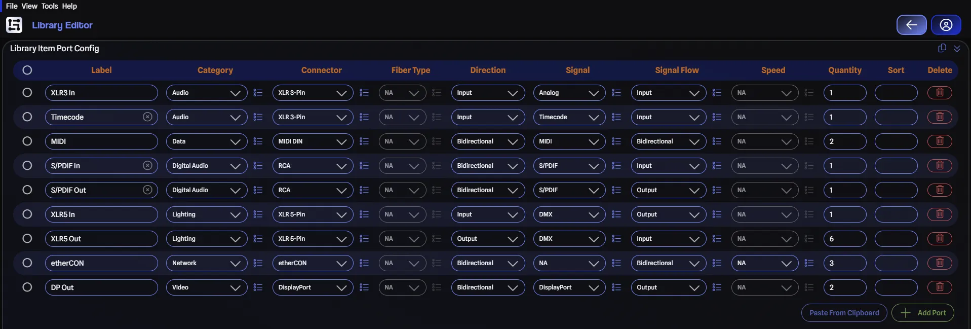 Library Item Port Config Pane