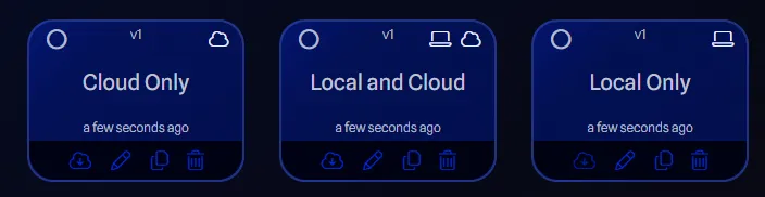 Project storage states showing Local Only, Local and Cloud, and Cloud Only projects