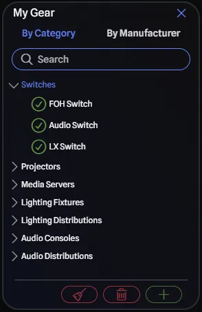 My Gear Category Tabs