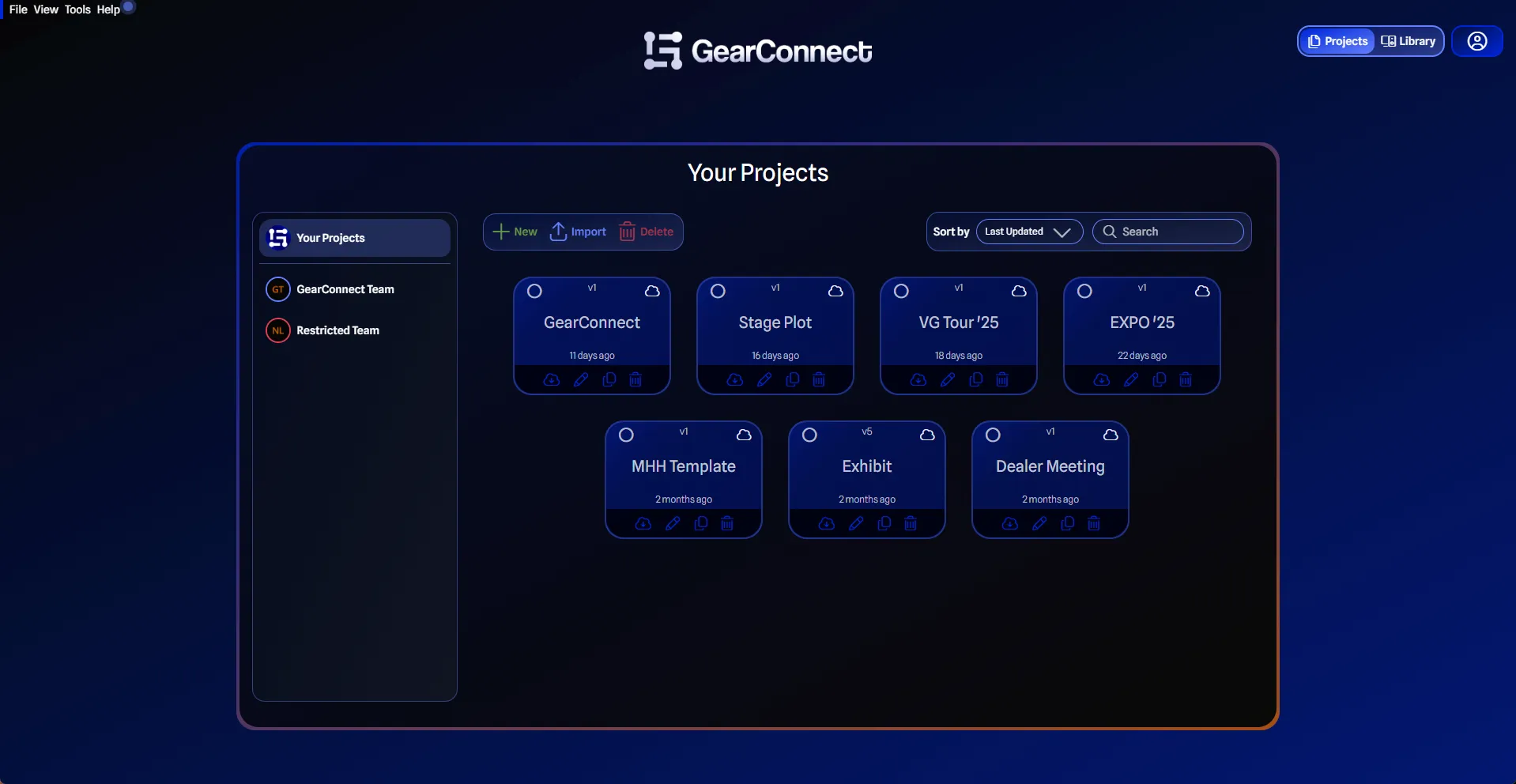 Projects page