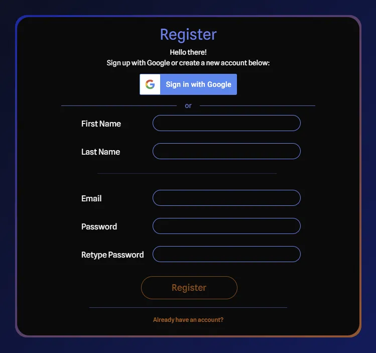 GearConnect Register Page