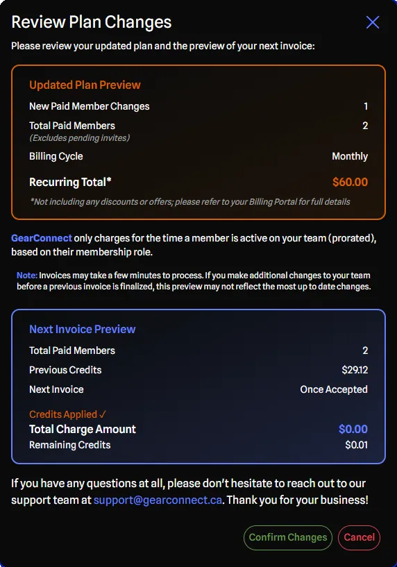 Review Plan Changes dialog