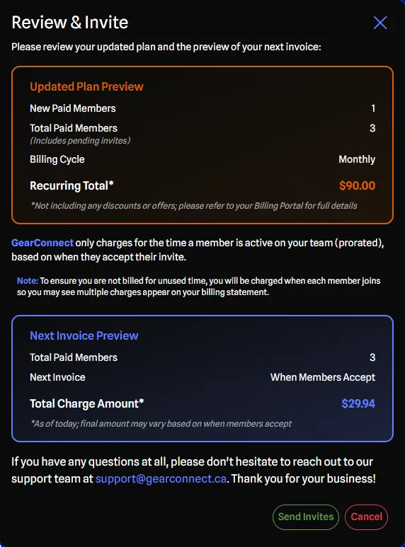 Review & Invite dialog