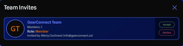 User menu with pending invites indicator