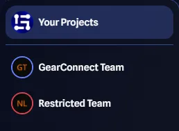Projects sidebar with teams