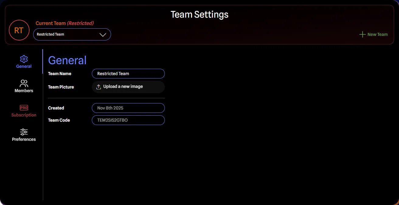 Restricted team indicator