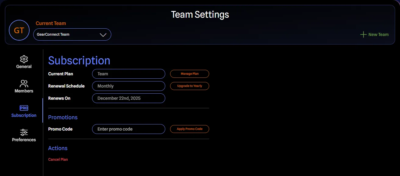 Subscription Tab